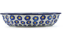 Load image into Gallery viewer, Polish Pottery 9" Fluted Bowl - Blue Zinna- Ceramika Artystyczna