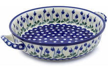 Load image into Gallery viewer, 13" Round Baker with Handles - Polish Pottery - Bleeding Heart Peacock - Ceramika Artystyczna