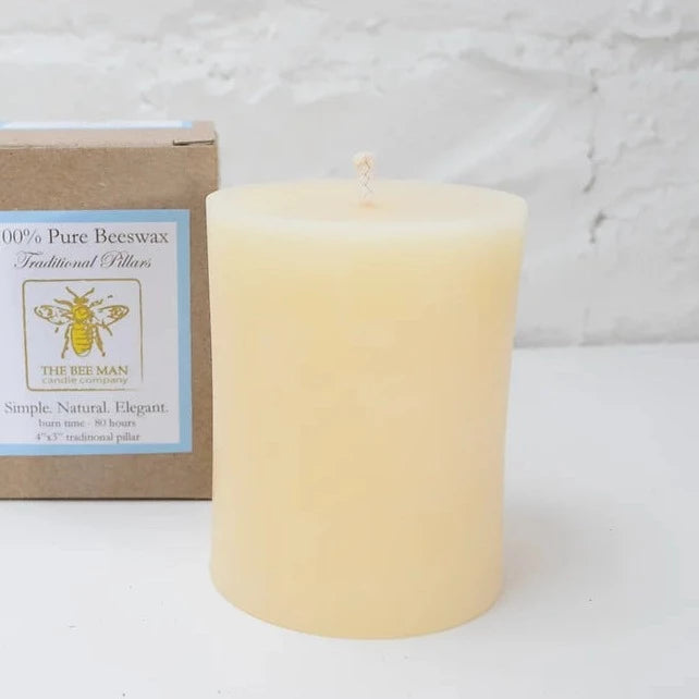 100% Pure Beeswax Pillar Candles - Box/3 - Ivory - The Bee Man Candle Company