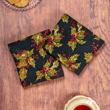 Load image into Gallery viewer, April Cornell - Winterberry Waffle Weave Tea Towel- Black