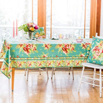 Harriets Hydrangea Teal Tablecloth by April Cornell