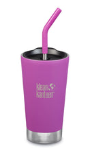 Load image into Gallery viewer, Matte black insulated tumbler with stainless steel base. &quot;Klean Kanteen&quot; logo printed on the tumbler in white. Black plastic lid with a steel straw that has a black silicone mouth piece.
