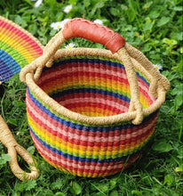 Load image into Gallery viewer, Rainbow Chaser Baby Bolga Basket with Leather Handle
