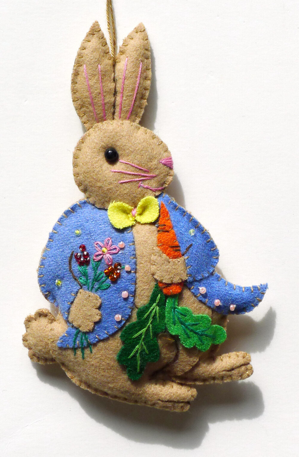 Felt  Rabbit Ornament in Blue Coat with Carrot