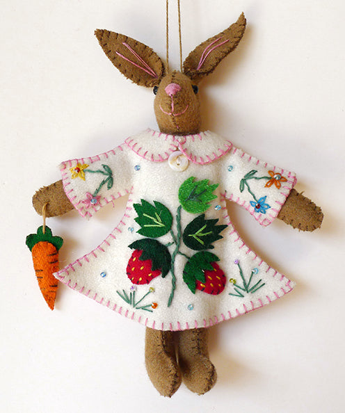 Embroidered Felt Bunny with Strawberry Dress and Carrot