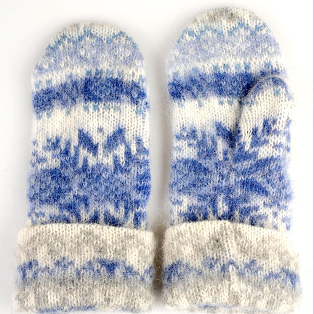Icelandic Wool Mittens - White/Blue Snowflake