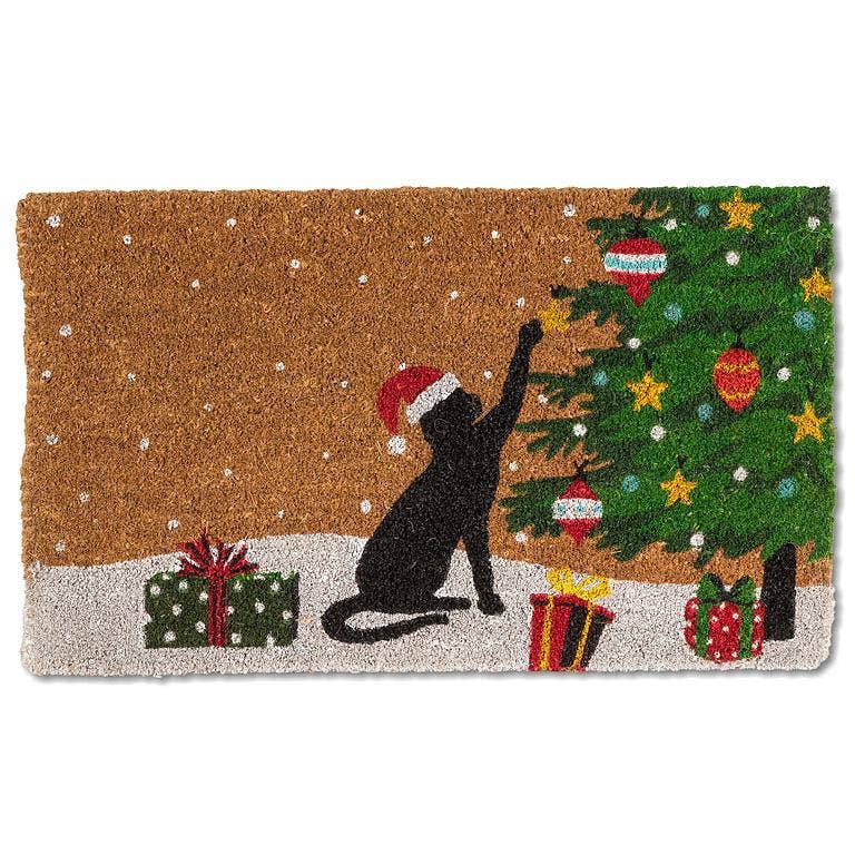 Playful Christmas Kitty Doormat