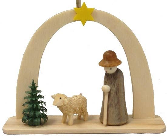 Shepherd and Sheep German Wood Christmas Arch Ornament
