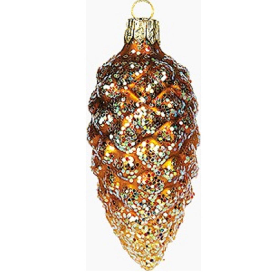 Small Pine Cone Polish Mouth Blown Glass Christmas Ornament