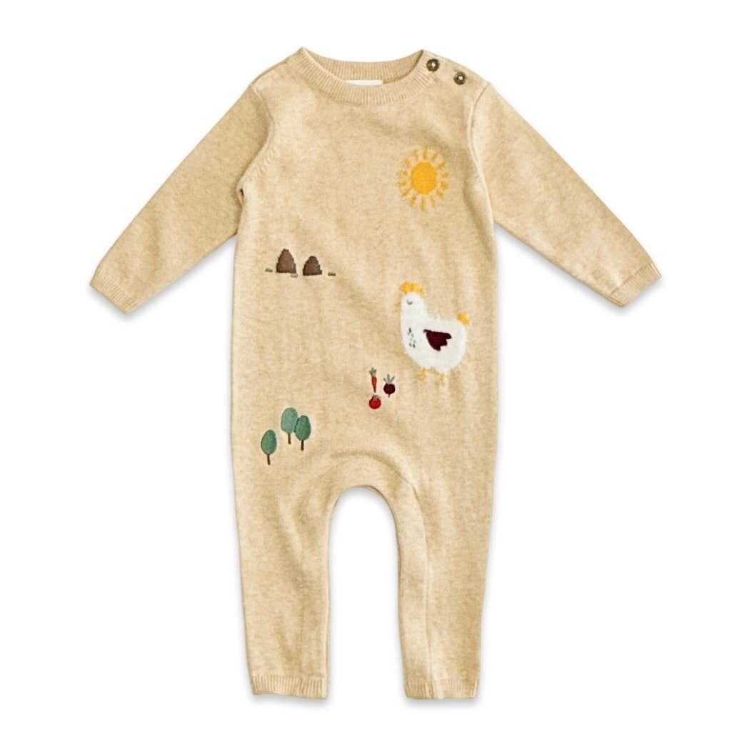 Chicken Farm Jacquard Knit Baby Jumpsuit (Organic Cotton)
