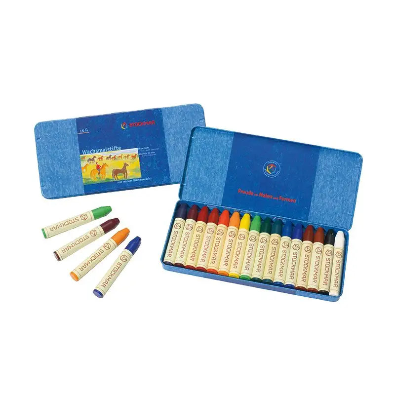 Stockmar - Beeswax Stick Crayons (Wachsmalstifte) in Tin, Set of 16