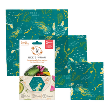 Load image into Gallery viewer, Bees Wrap Reusable Beeswax Food Wraps 3 Pack - Oceans
