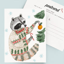 Load image into Gallery viewer, Holiday Raccoon Postcard
