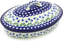 Load image into Gallery viewer, 12&quot; Covered Baker - Polish Pottery - Bleeding Heart Peacock - Ceramika Artystyczna
