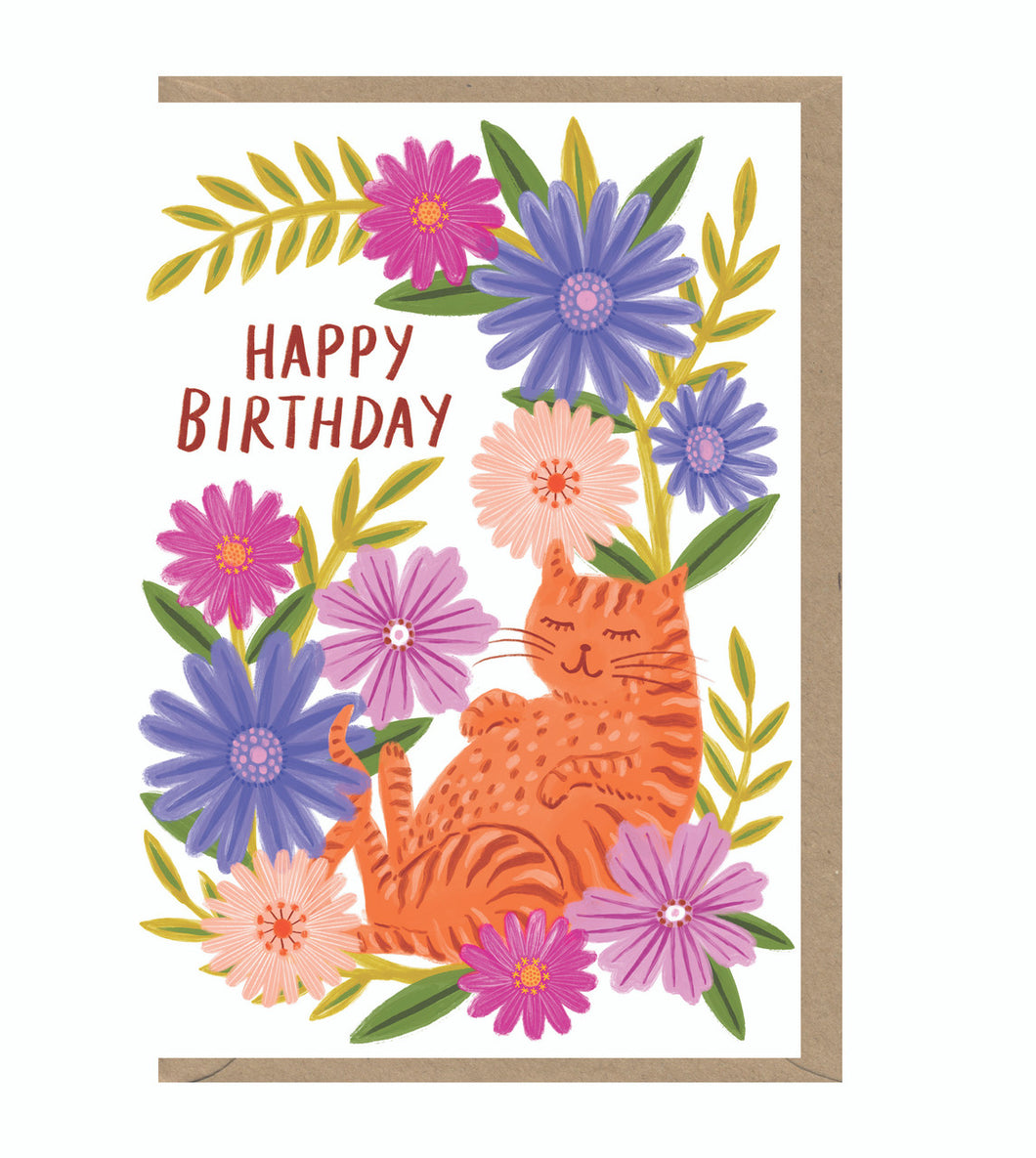 Floral Cat Birthday Card