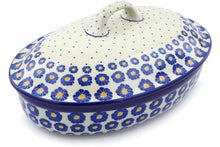 Load image into Gallery viewer, 12&quot; Covered Baker - Polish Pottery - Blue Zinnia - Ceramika Artystyczna
