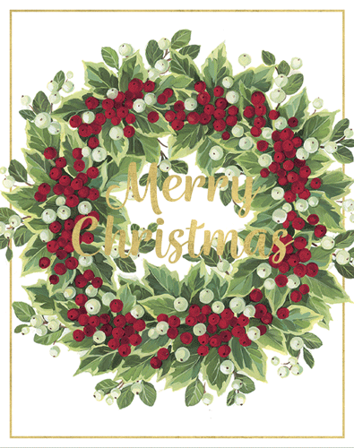 Mistletoe and Berry Wreath Caspari Boxed Christmas Cards