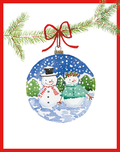 Painted Snowman Ornament - Caspari Boxed Christmas Cards