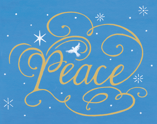 Peace And Dove Calligraphy - Caspari Boxed Christmas Cards