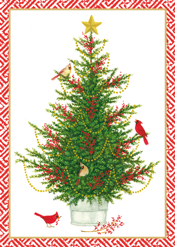 Cardinal Christmas Tree - Caspari Boxed Christmas Cards