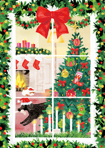 Window Christmas Scene - Caspari Boxed Christmas Cards