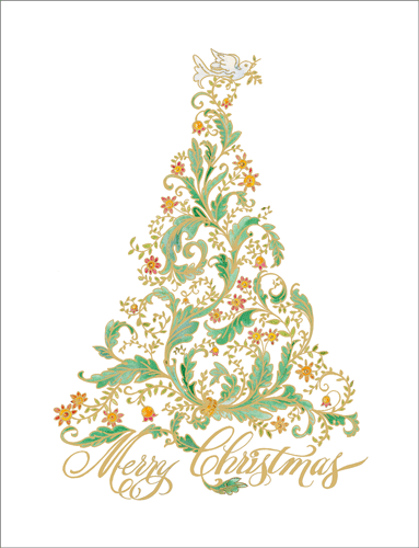 Calligraphy Christmas Tree Caspari Boxed Christmas Cards