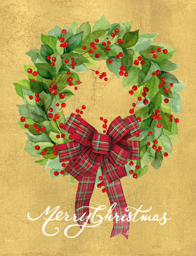 Leaf Wreath With Plaid Bow Caspari Boxed Cards