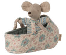 Load image into Gallery viewer, Baby Mouse in Carry Cot - Blue - Maileg
