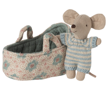 Load image into Gallery viewer, Baby Mouse in Carry Cot - Blue - Maileg
