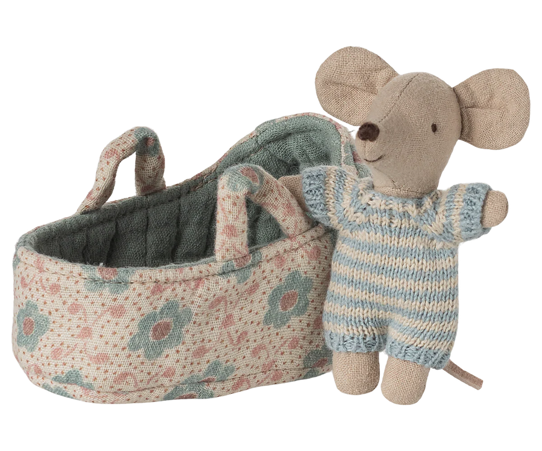 Baby Mouse in Carry Cot - Blue - Maileg