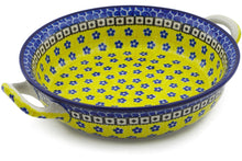 Load image into Gallery viewer, 10&quot; Round Baker with Handles - Polish Pottery -Sunburst Daisies - Ceramika Artystyczna
