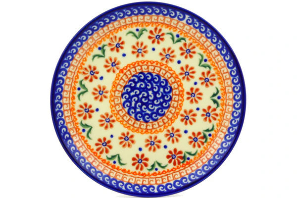 Dessert Plate Red Daisy - Polish Pottery - Ceramika Bona