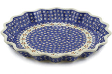 Load image into Gallery viewer, 13&quot; Fluted Pie Dish - Polish Pottery - Sweet Red Flower - Zaklady Ceramiczne
