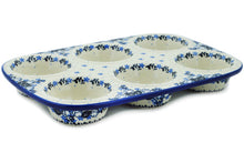 Load image into Gallery viewer, Polish Pottery 11&quot; Flowers at Dusk Muffin Pan - Ceramika Artystyczna
