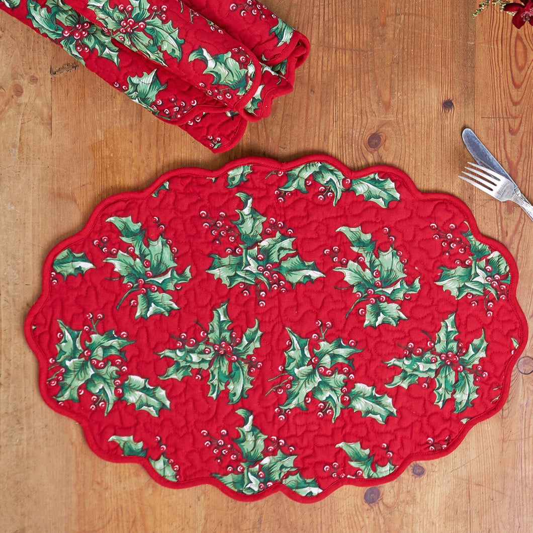 April Cornell - Holly Quilted Placemat - Red