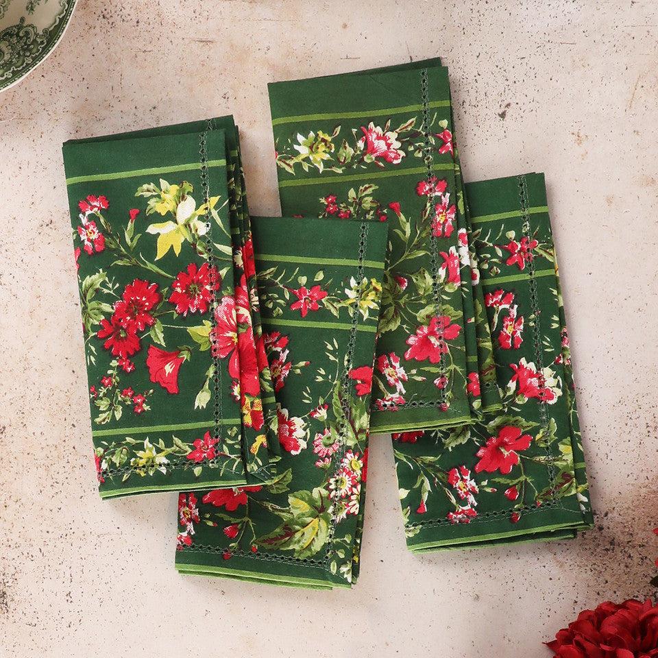 April Cornell - Graceful Garden Napkins – Pine Green, Set of 4