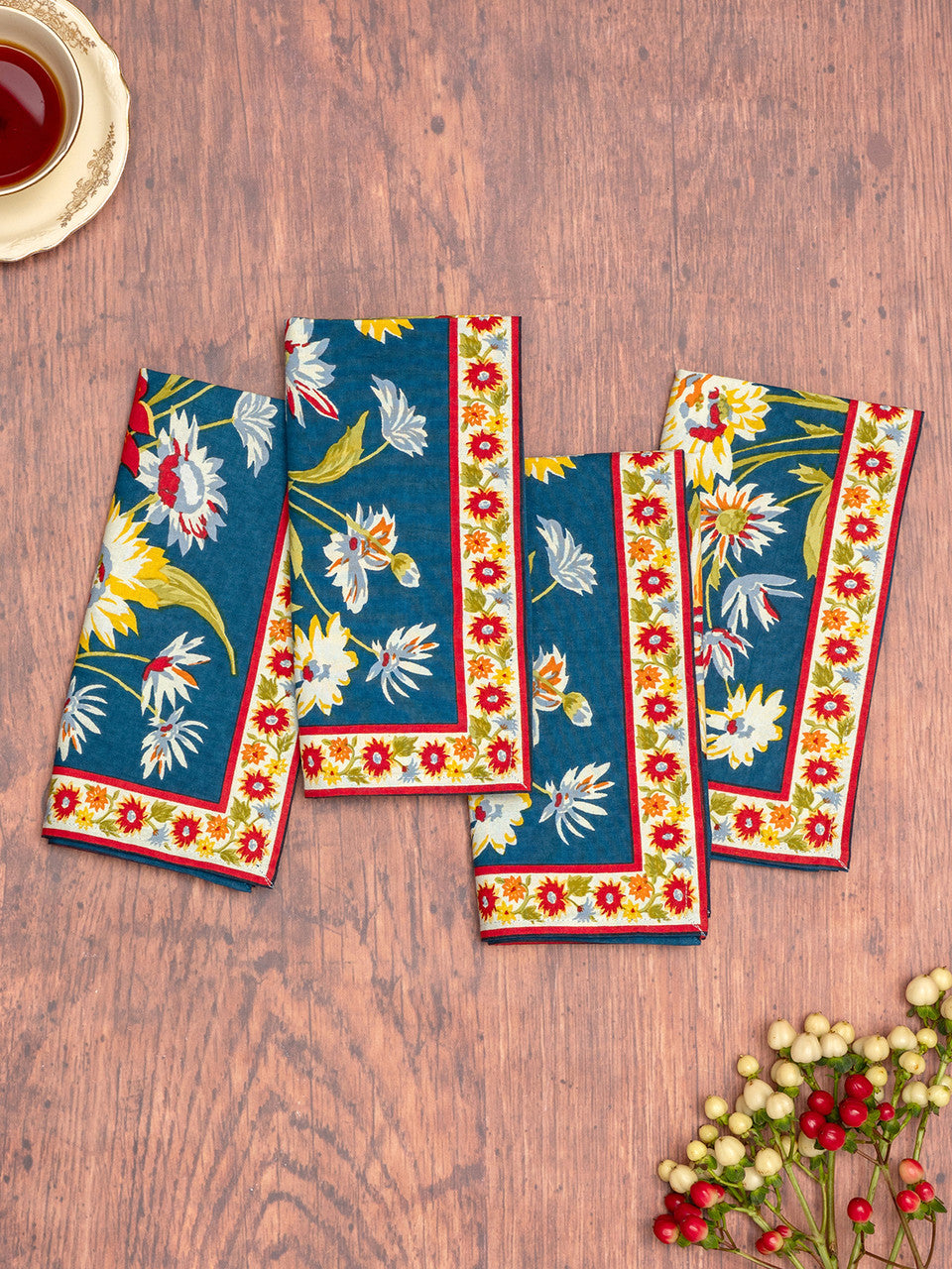 April Cornell - Marguerite Napkins - Teal, Set of 4
