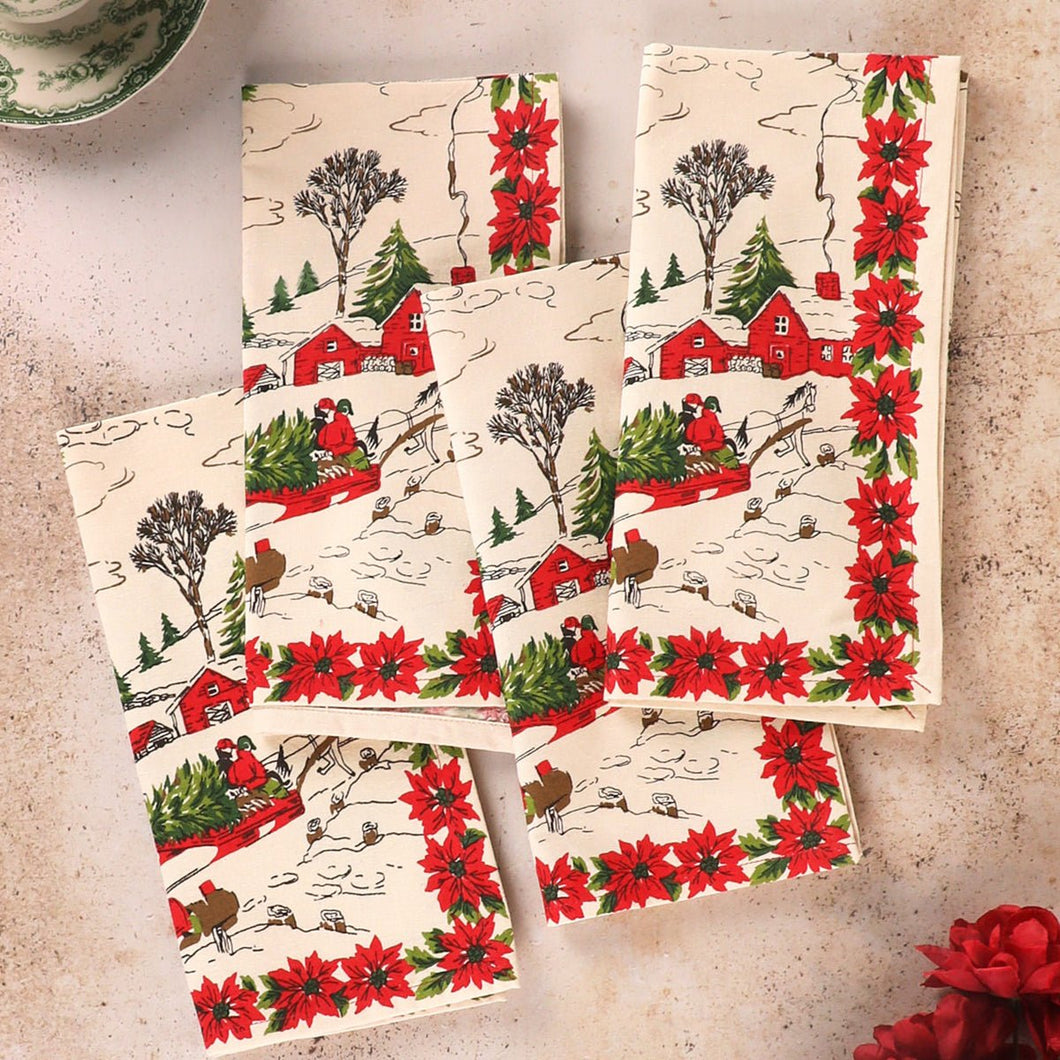 April Cornell –Yuletide Napkin, Antique, Set of 4