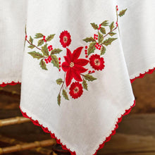 Load image into Gallery viewer, April Cornell – Poinsettia Embroidered Tablecloth, 36&quot; x 36&quot;
