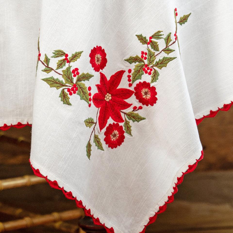 April Cornell – Poinsettia Embroidered Tablecloth, 36