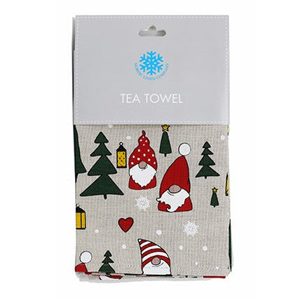 Santa and Christmas Trees Tea Towel