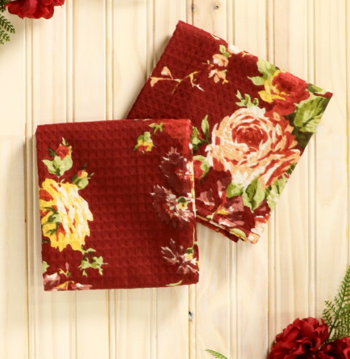 April Cornell - Autumn Cottage Rose Waffle Weave Tea Towel