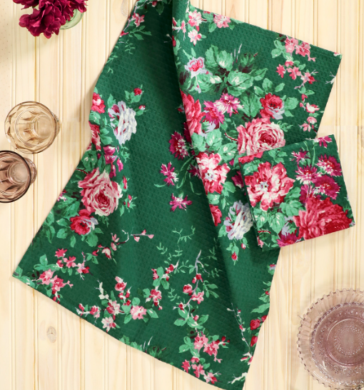 April Cornell - Ivy Cottage Rose Waffle Weave Tea Towel