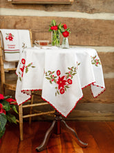 Load image into Gallery viewer, April Cornell – Poinsettia Embroidered Tablecloth, 36&quot; x 36&quot;
