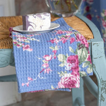 Load image into Gallery viewer, April Cornell - Wedgewood Blue Cottage Rose Waffle Weave Tea Towel
