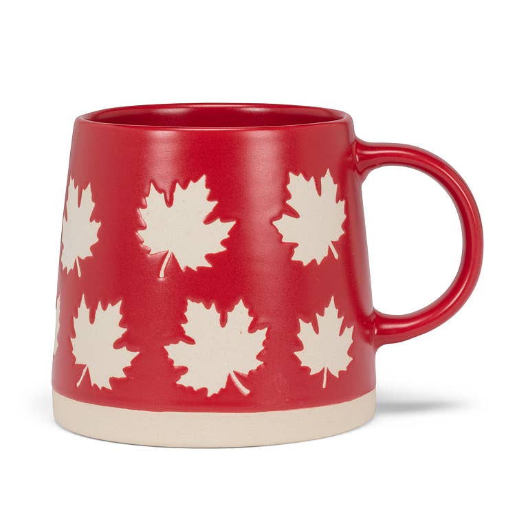 Wide Base Mug with Maple Leaves-Red-3.5