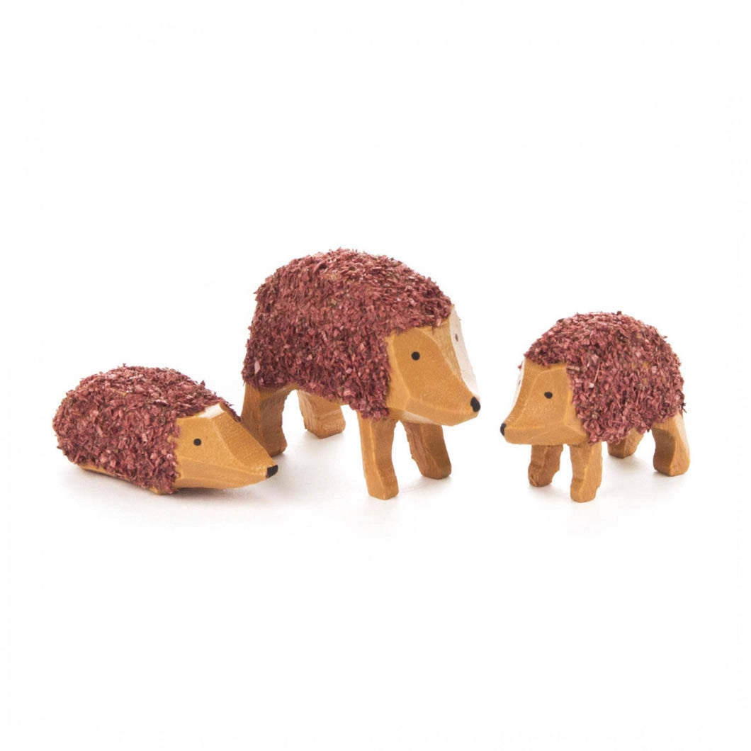 German Wood Miniature Hedgehog Figurine 3-Piece Set