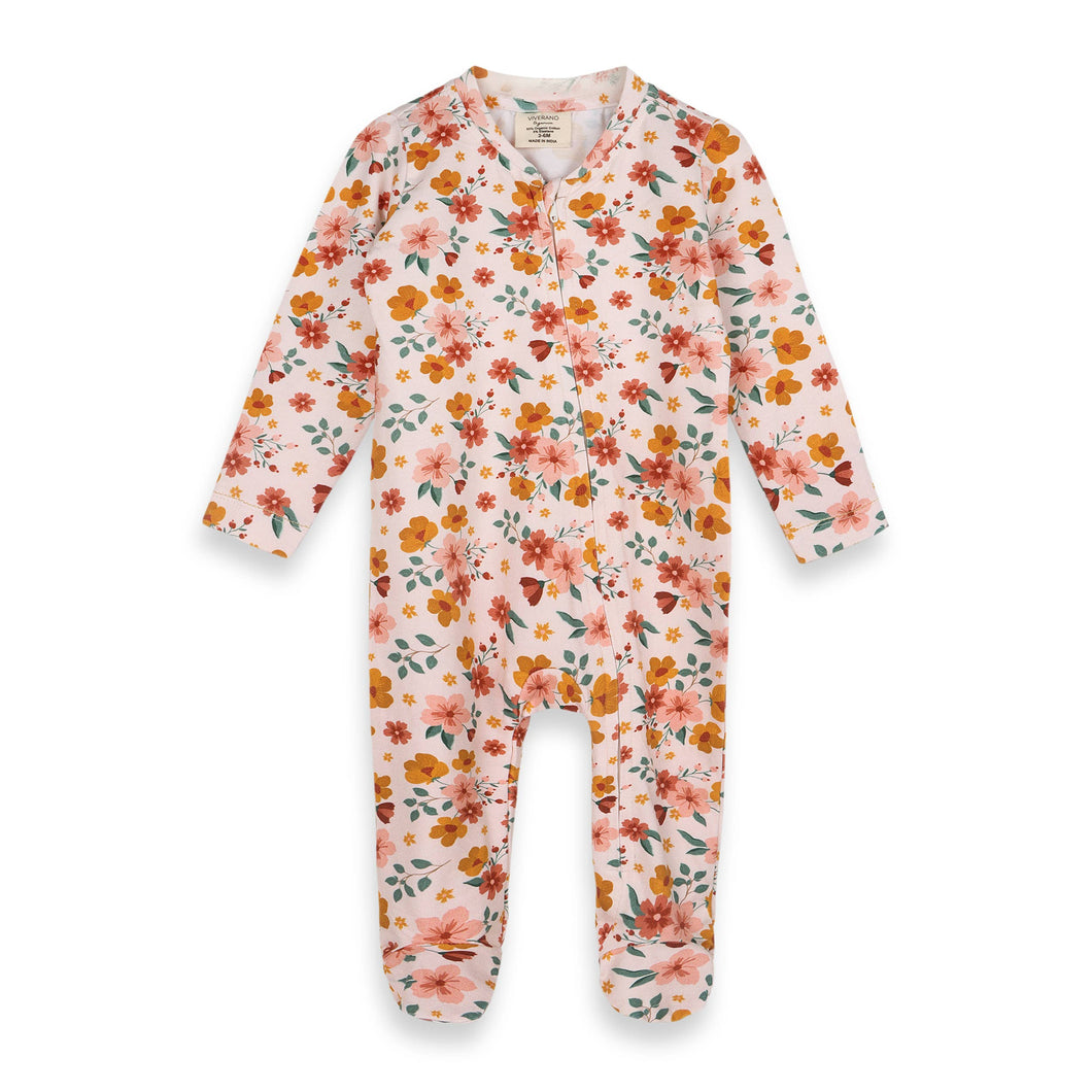 Organic Jersey Summer Floral  Zipper Baby Romper - Viverano