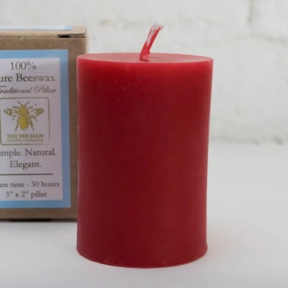 100% Pure Beeswax Pillar Candles - Box/3 - Deep Red - The Bee Man Candle Company