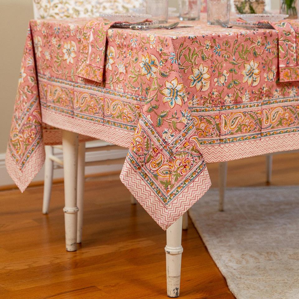 April Cornell – Blossom Block Print Tablecloth, Peach